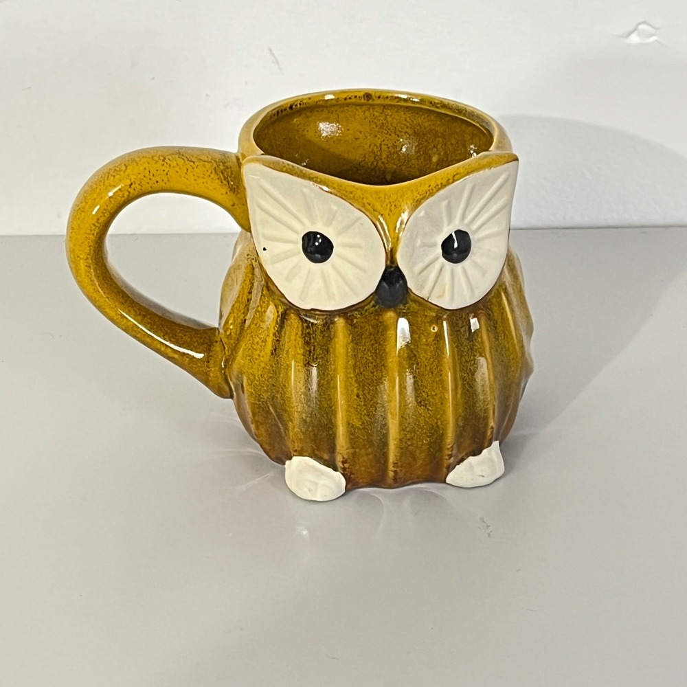 Cracker Barrel Owl Mug  Yellow Ceramic‎ Textured Coffee Cup 16oz